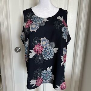 cleo Navy Floral Sleeveless Tank with Pink & Blue Blooms
